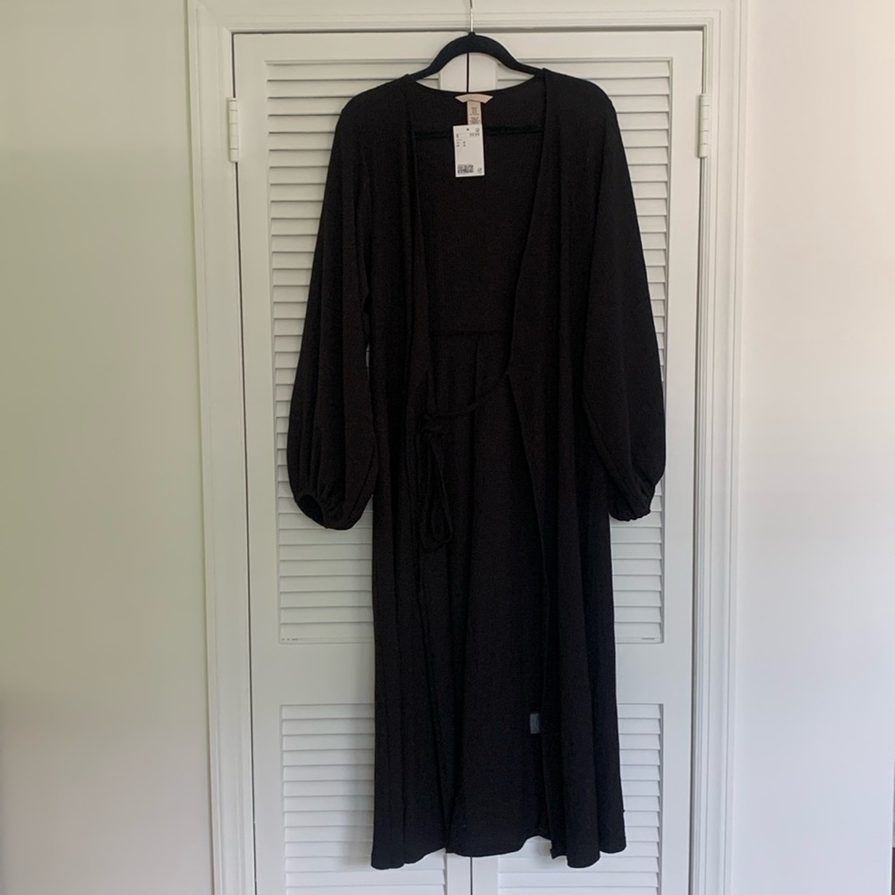NWT H&M black dress/cover up with tie front